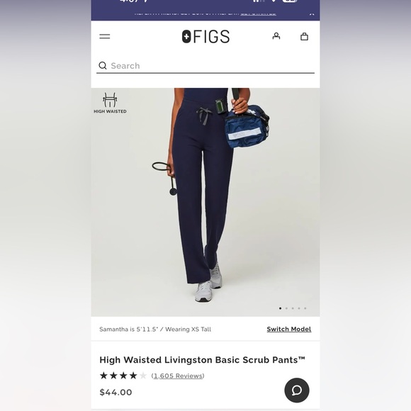 Figs Livingston high waisted scrub pants. Navy blue. Size M - Picture 4 of 4